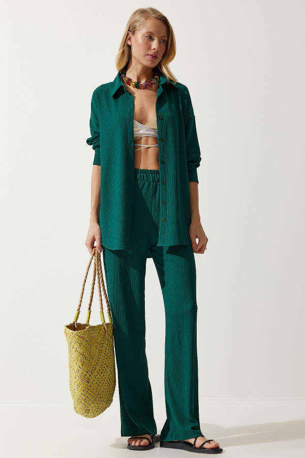 Comfortable Knit Shirt and Pants Set DARK GREEN - 9