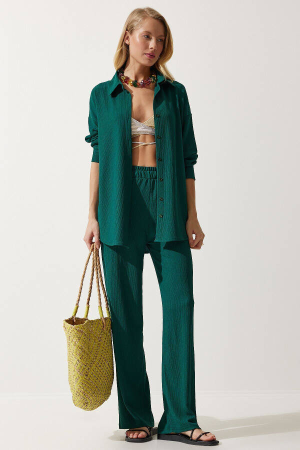 Comfortable Knit Shirt and Pants Set DARK GREEN - 2