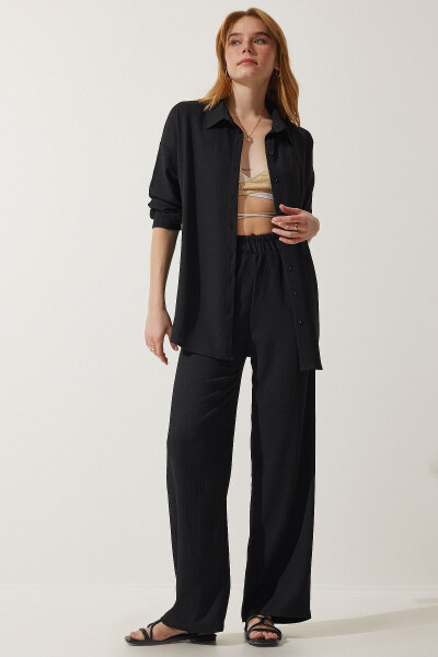 Comfortable Knit Shirt & Pants Set BLACK - 8