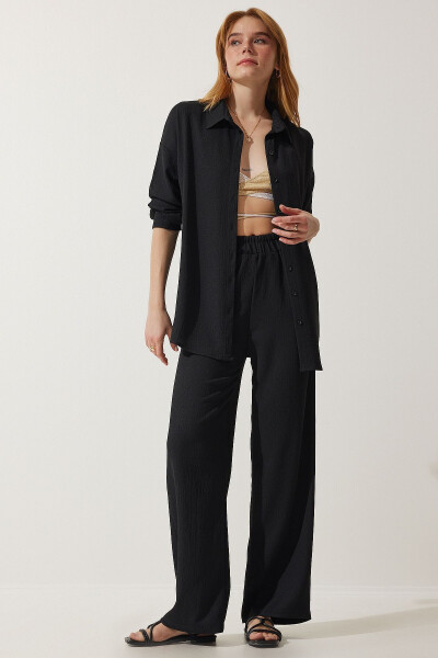 Comfortable Knit Shirt & Pants Set BLACK - 1