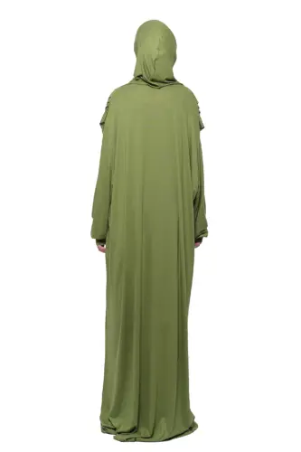 Comfortable One Piece Cotton Batwing Sleeve Removable Bonnet Organic Prayer Dress - Pistachio Green - 5