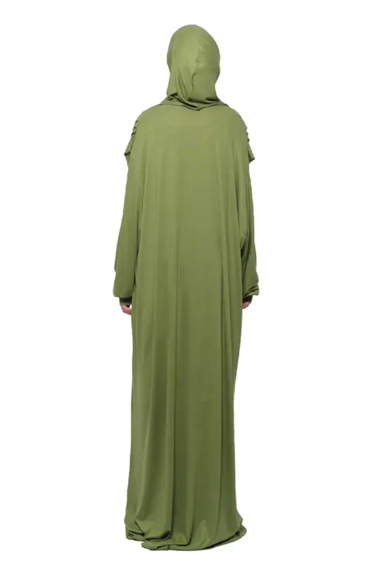 Comfortable One Piece Cotton Batwing Sleeve Removable Bonnet Organic Prayer Dress - Pistachio Green - 5