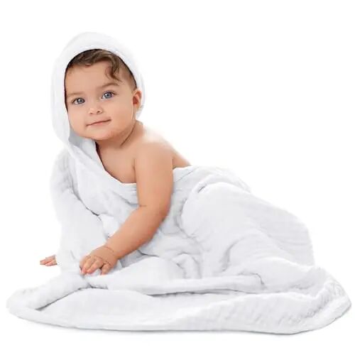 Comfy Cubs Baby Hooded 9 Layer Muslin Cotton Towel for Kids, Large 32” x 32”, Ultra Soft, Warm, and Absorbent. Baby Essentials Bath Towels, Cute Unisex Cover for Girls and Boys (Pack of 1, White) - 1