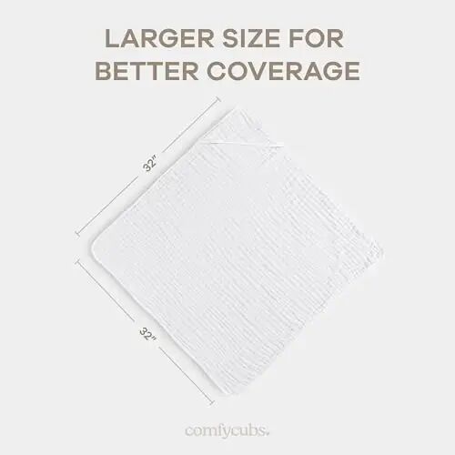 Comfy Cubs Baby Hooded 9 Layer Muslin Cotton Towel for Kids, Large 32” x 32”, Ultra Soft, Warm, and Absorbent. Baby Essentials Bath Towels, Cute Unisex Cover for Girls and Boys (Pack of 1, White) - 3