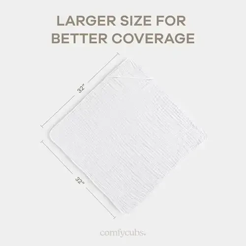 Comfy Cubs Baby Hooded 9 Layer Muslin Cotton Towel for Kids, Large 32” x 32”, Ultra Soft, Warm, and Absorbent. Baby Essentials Bath Towels, Cute Unisex Cover for Girls and Boys (Pack of 1, White) - 5