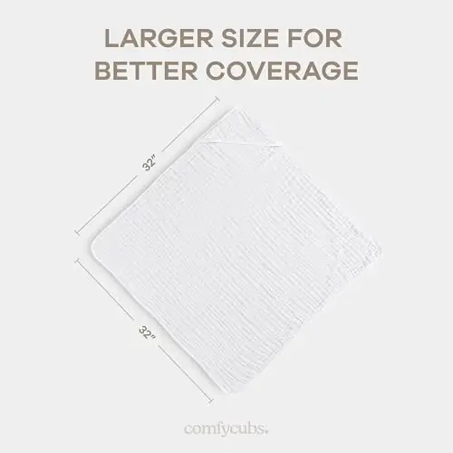 Comfy Cubs Baby Hooded 9 Layer Muslin Cotton Towel for Kids, Large 32” x 32”, Ultra Soft, Warm, and Absorbent. Baby Essentials Bath Towels, Cute Unisex Cover for Girls and Boys (Pack of 1, White) - 5