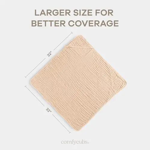 Comfy Cubs Hooded Baby Towel 1-Pack, Large 32 x 32 Inch - 6 Layer 100% Muslin Cotton for Babies, Toddlers and Kids - Soft & Absorbent Baby Bath Towels - Unisex Design for Bath Time - Cream - 3