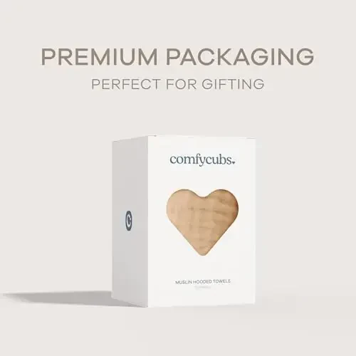 Comfy Cubs Hooded Baby Towel 1-Pack, Large 32 x 32 Inch - 6 Layer 100% Muslin Cotton for Babies, Toddlers and Kids - Soft & Absorbent Baby Bath Towels - Unisex Design for Bath Time - Cream - 4