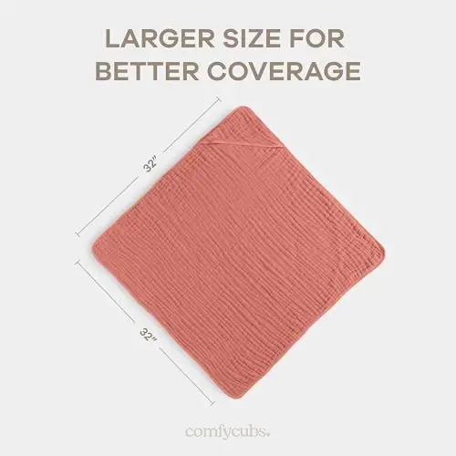Comfy Cubs Hooded Baby Towel 1-Pack, Large 32 x 32 Inch - 6 Layer 100% Muslin Cotton for Babies, Toddlers and Kids - Soft & Absorbent Baby Bath Towels - Unisex Design for Bath Time - Dusty Rose - 3