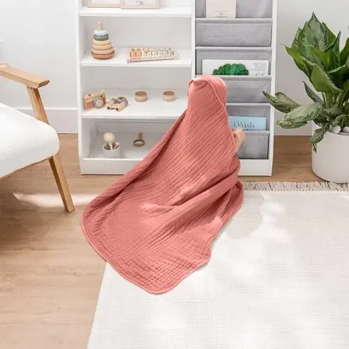 Comfy Cubs Hooded Baby Towel 1-Pack, Large 32 x 32 Inch - 6 Layer 100% Muslin Cotton for Babies, Toddlers and Kids - Soft & Absorbent Baby Bath Towels - Unisex Design for Bath Time - Dusty Rose - COMFY (1)