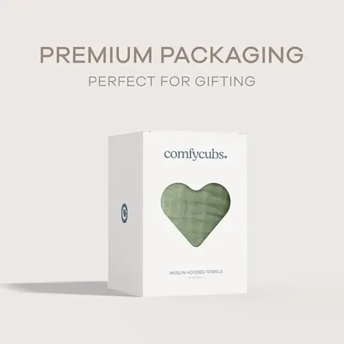 Comfy Cubs Hooded Baby Towel 1-Pack, Large 32 x 32 Inch - 6 Layer 100% Muslin Cotton for Babies, Toddlers and Kids - Soft & Absorbent Baby Bath Towels - Unisex Design for Bath Time - Sage - 4