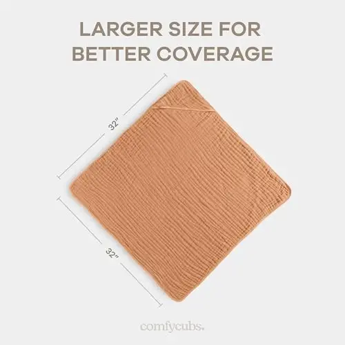 Comfy Cubs Hooded Baby Towel 2-Pack, Large 32 x 32 Inch - 6 Layer 100% Muslin Cotton for Babies, Toddlers and Kids - Soft & Absorbent Baby Bath Towels - Unisex Design for Bath Time - Caramel - 3