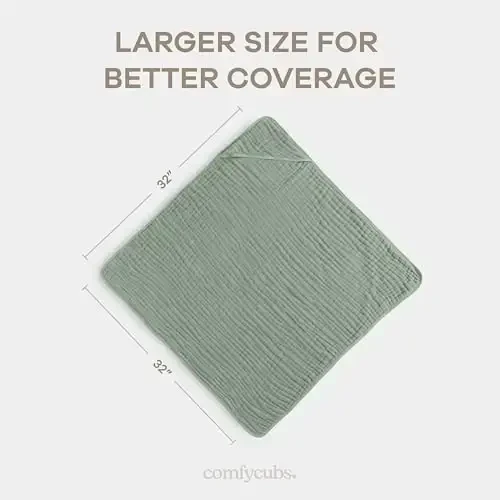 Comfy Cubs Hooded Baby Towel 2-Pack, Large 32 x 32 Inch - 6 Layer 100% Muslin Cotton for Babies, Toddlers and Kids - Soft & Absorbent Baby Bath Towels - Unisex Design for Bath Time - Fern - 3