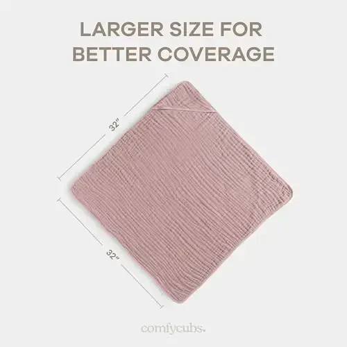 Comfy Cubs Hooded Baby Towel 2-Pack, Large 32 x 32 Inch - 6 Layer 100% Muslin Cotton for Babies, Toddlers and Kids - Soft & Absorbent Baby Bath Towels - Unisex Design for Bath Time - Mauve - 3