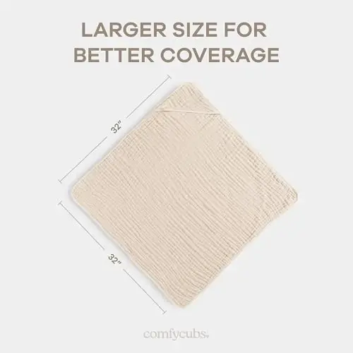 Comfy Cubs Hooded Baby Towel 2-Pack, Large 32 x 32 Inch - 6 Layer 100% Muslin Cotton for Babies, Toddlers and Kids - Soft & Absorbent Baby Bath Towels - Unisex Design for Bath Time - Sand - 3