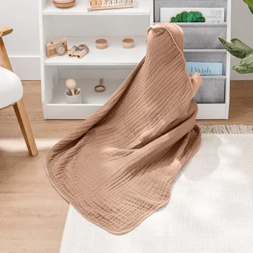 Comfy Cubs Hooded Baby Towel 2-Pack, Large 32 x 32 Inch - 6 Layer 100% Muslin Cotton for Babies, Toddlers, Kids - Soft & Absorbent Baby Bath Towels - Unisex Design for Bath Time, Cedar and Sand - COMFY (1)