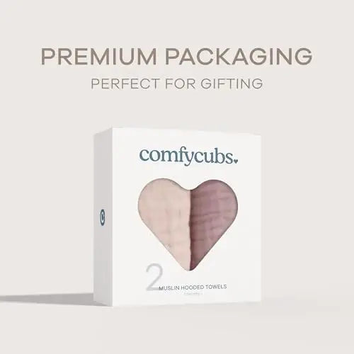 Comfy Cubs Hooded Baby Towel 2-Pack, Large 32 x 32 Inch - 6 Layer 100% Muslin Cotton for Babies, Toddlers, Kids - Soft & Absorbent Baby Bath Towels - Unisex Design for Bath Time, Mauve and Blush - 4