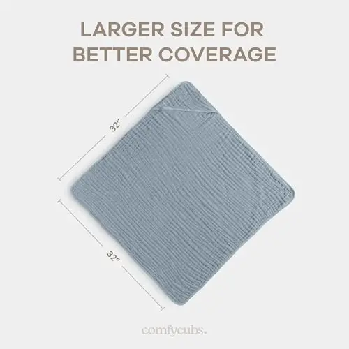Comfy Cubs Hooded Baby Towel 2-Pack, Large 32 x 32 Inch - 6 Layer 100% Muslin Cotton for Babies, Toddlers and Kids - Soft & Absorbent Baby Bath Towels - Unisex Design for Bath Time - Pacific Blue - 4