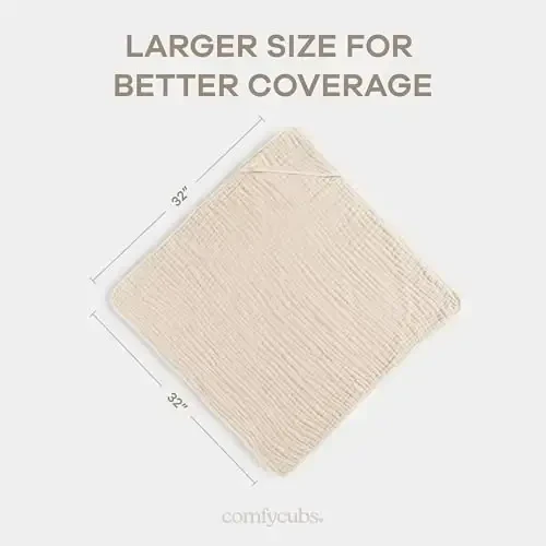 Comfy Cubs Hooded Baby Towel 2-Pack, Large 32 x 32 Inch - 6 Layer 100% Muslin Cotton for Babies, Toddlers and Kids - Soft & Absorbent Baby Bath Towels - Unisex Design for Bath Time - Sand - 3