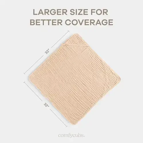 Comfy Cubs Hooded Baby Towel 1-Pack, Large 32 x 32 Inch - 6 Layer 100% Muslin Cotton for Babies, Toddlers and Kids - Soft & Absorbent Baby Bath Towels - Unisex Design for Bath Time - Cream - 5