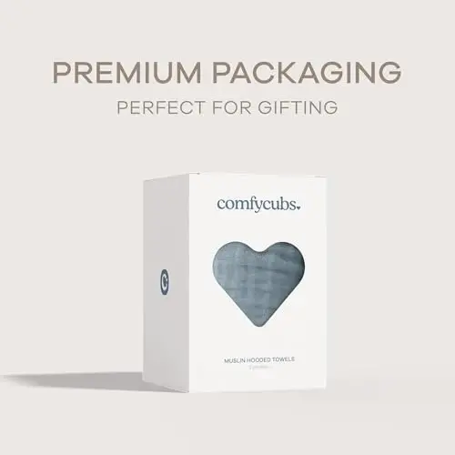 Comfy Cubs Hooded Baby Towel 1-Pack, Large 32 x 32 Inch - 6 Layer 100% Muslin Cotton for Babies, Toddlers and Kids - Soft & Absorbent Baby Bath Towels - Unisex Design for Bath Time - Pacific Blue - 4