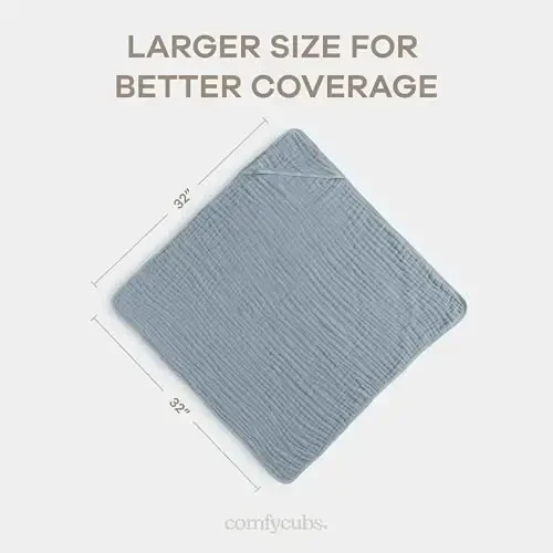 Comfy Cubs Hooded Baby Towel 1-Pack, Large 32 x 32 Inch - 6 Layer 100% Muslin Cotton for Babies, Toddlers and Kids - Soft & Absorbent Baby Bath Towels - Unisex Design for Bath Time - Pacific Blue - 3