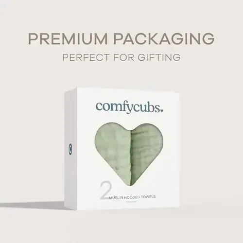 Comfy Cubs Kapüşonlu Bebek Havlusu 2'li Paket, Büyük 32 x 32 İnç - 6 Kat %100 Müslin Pamuk Bebekler, Yeni Yürümeye Başlayan Çocuklar ve Çocuklar İçin - Yumuşak ve Emici Bebek Banyo Havluları - Banyo Zamanı İçin Unisex Tasarım - Adaçayı - 4