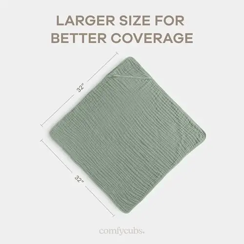 Comfy Cubs Hooded Baby Towel 2-Pack, Large 32 x 32 Inch - 6 Layer 100% Muslin Cotton for Babies, Toddlers and Kids - Soft & Absorbent Baby Bath Towels - Unisex Design for Bath Time - Fern - MODAZONE (1)