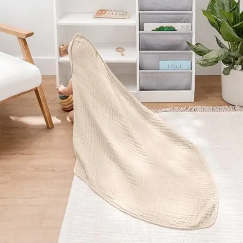 Comfy Cubs Hooded Baby Towel 2-Pack, Large 32 x 32 Inch - 6 Layer 100% Muslin Cotton for Babies, Toddlers and Kids - Soft & Absorbent Baby Bath Towels - Unisex Design for Bath Time - Sand - MODAZONE (1)