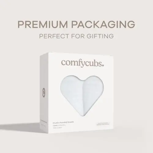 Comfy Cubs Kapüşonlu Bebek Havlusu 2'li Paket, Büyük 32 x 32 İnç - 6 Katlı %100 Müslin Pamuk Bebekler, Yeni Yürüyen Çocuklar ve Çocuklar için - Yumuşak ve Emici Bebek Banyo Havluları - Banyo Zamanı için Unisex Tasarım - Beyaz 