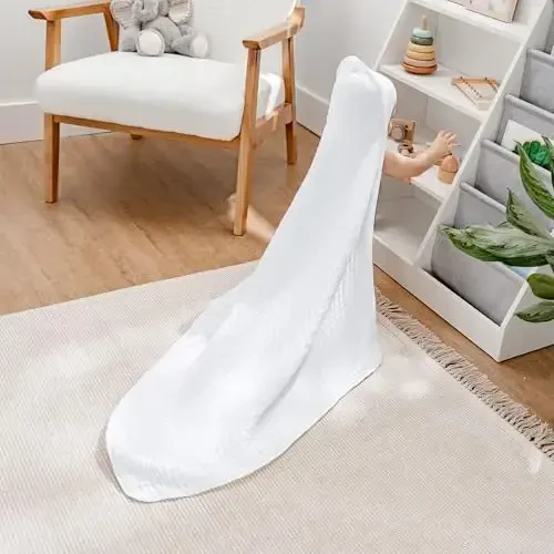 Comfy Cubs Hooded Baby Towel 2-Pack, Large 32 x 32 Inch - 6 Layer 100% Muslin Cotton for Babies, Toddlers and Kids - Soft & Absorbent Baby Bath Towels - Unisex Design for Bath Time - White - 3