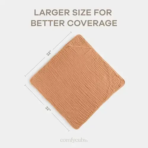 Comfy Cubs Hooded Baby Towel 2-Pack, Large 32 x 32 Inch - 6 Layer 100% Muslin Cotton for Babies, Toddlers and Kids - Soft & Absorbent Baby Bath Towels - Unisex Design for Bath Time - Caramel - 3