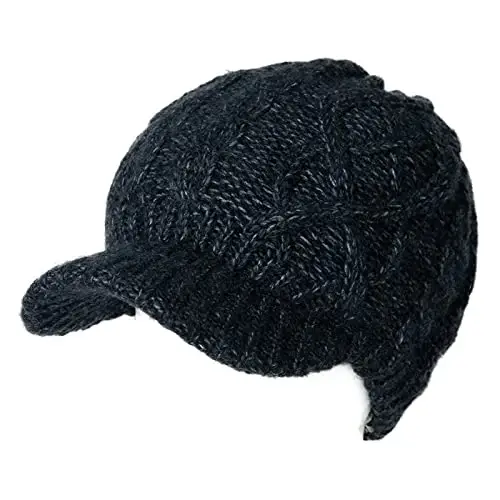 Comhats Oversized Wool Blend Visor Beanie Warm Classic Cable Knit Hat with Sun-Blocking Brim for Large Heads - 1