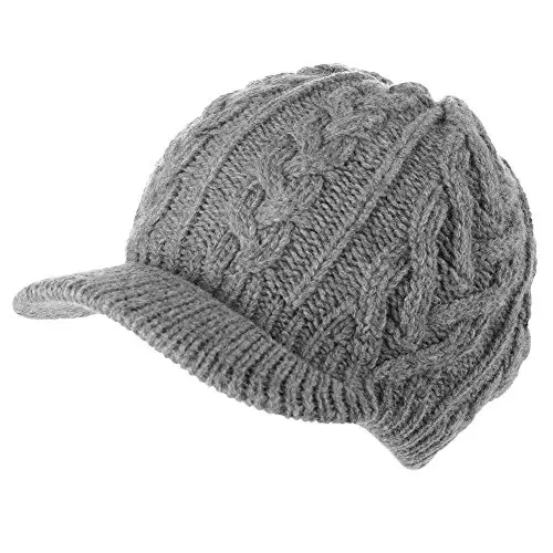 Comhats Oversized Wool Blend Visor Beanie Warm Classic Cable Knit Hat with Sun-Blocking Brim for Large Heads - 1