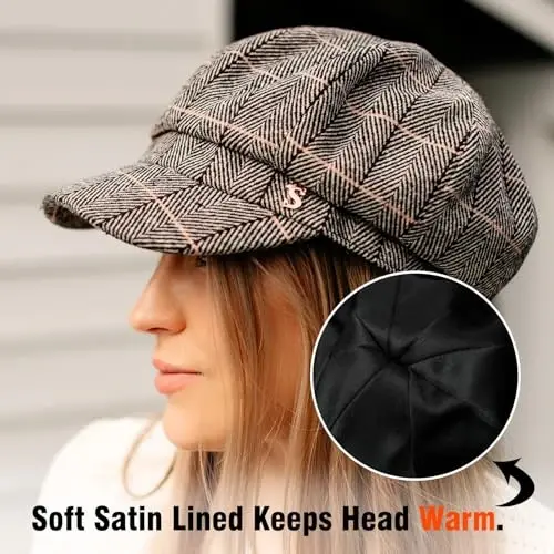 Comhats Kadın Merinos Moda Newsboy Şapka Yün Vizör Bere Şoför Şapkası Bayan - 4