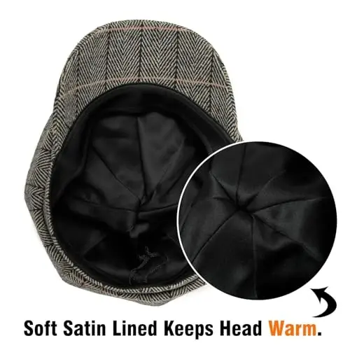 Comhats Women's Wool Winter Warm Newsboy Hats, Fashion Pageboy Beret Cap | Wool Newsboy Cap, Fleece Satin Lined, Elastic Adjustable Baker Cabbie Paperboy Beret Hat, Warm Fall Winter Brim, Big Head - COMHATS (1)