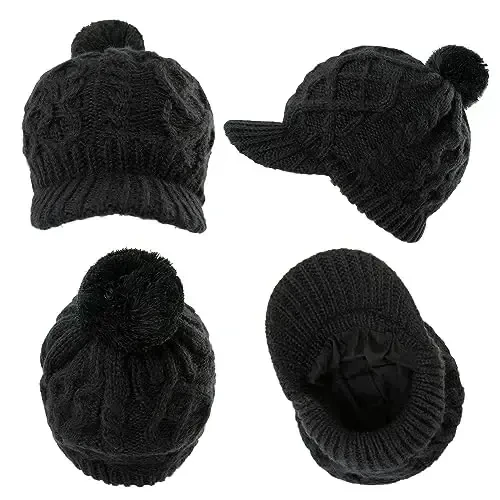 Comhats Oversized Wool Blend Visor Beanie Katta Katta Boshlar uchun Quyoshni to'suvchi Brim bilan Issiq Klassik Kabel Trikotaj Shlyapa - 5