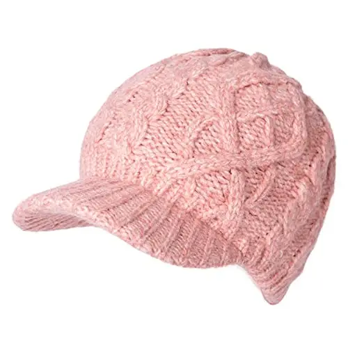 Comhats Oversized Wool Blend Visor Beanie Warm Classic Cable Knit Hat with Sun-Blocking Brim for Large Heads - 1