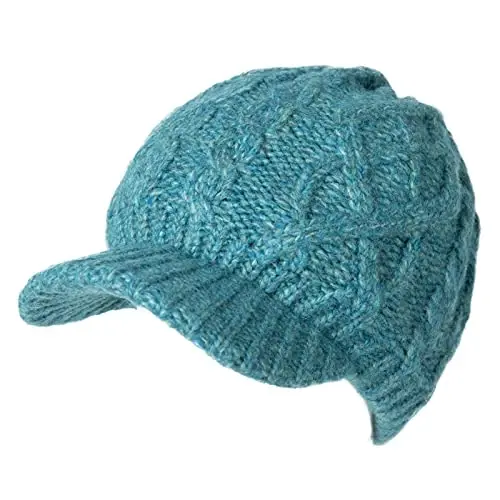 Comhats Oversized Wool Blend Visor Beanie Warm Classic Cable Knit Hat with Sun-Blocking Brim for Large Heads - 5