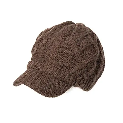 Comhats Oversized Wool Blend Visor Beanie Warm Classic Cable Knit Hat with Sun-Blocking Brim for Large Heads - 1
