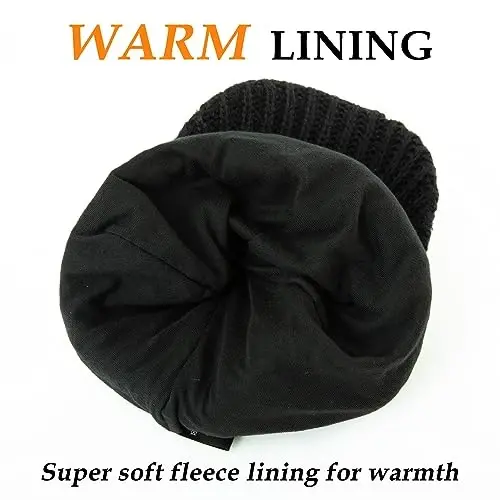 Comhats Oversized Wool Blend Visor Beanie Warm Classic Cable Knit Hat with Sun-Blocking Brim for Large Heads - 4