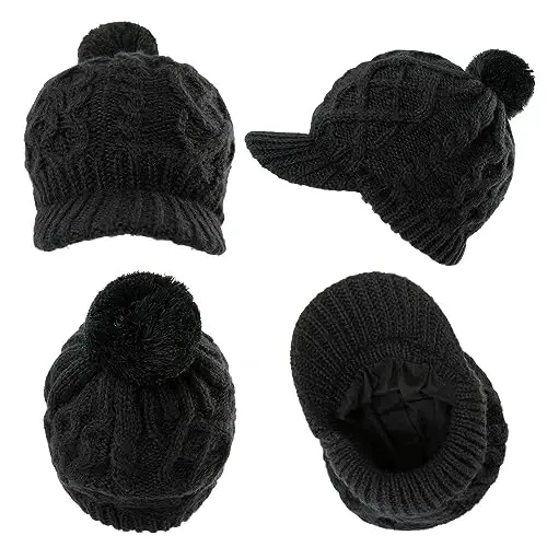 Comhats Oversized Wool Blend Visor Beanie Warm Classic Cable Knit Hat with Sun-Blocking Brim for Large Heads - 5