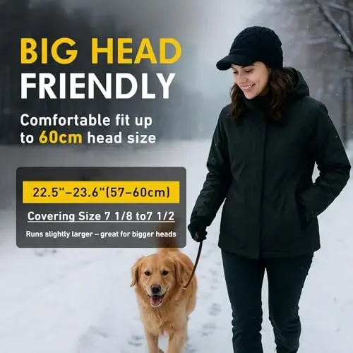 Comhats Oversized Wool Blend Visor Beanie Warm Classic Cable Knit Hat with Sun-Blocking Brim for Large Heads 