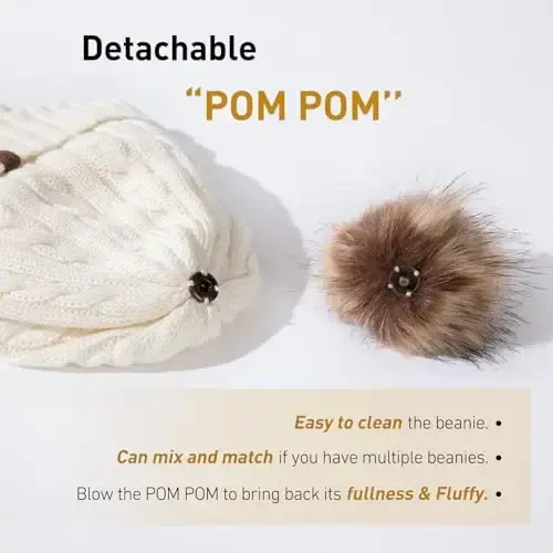 Comhats Warm Wool Fleece Lined Ear Flap Detachable Pompom Beanies Gifts Cold Weather for Women - 6