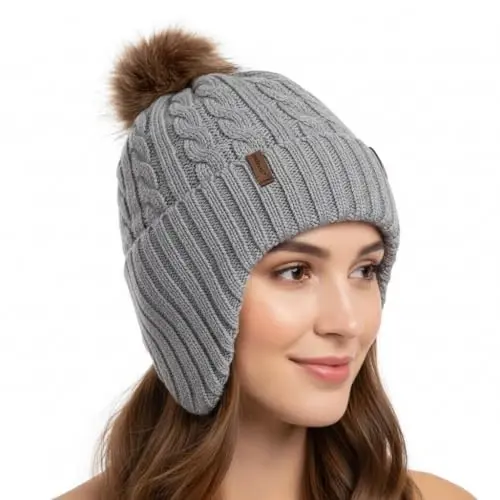 Comhats Warm Wool Fleece Lined Ear Flap Detachable Pompom Beanies Gifts Cold Weather for Women - 1