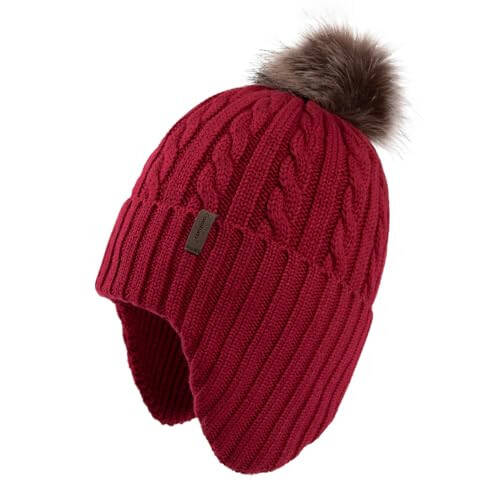 Comhats Winter Peruvian Knitted Beanie Hats for Women Pompom Merino Wool Ear Flaps Fleece Lined Cold Weather Ski Running - 6