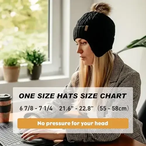 Comhats Winter Peruvian Knitted Beanie Hats for Women Pompom Merino Wool Ear Flaps Fleece Lined Cold Weather Ski Running - 2