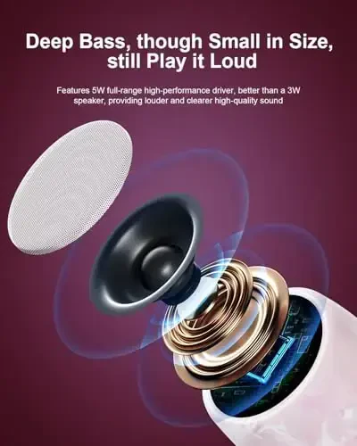 comiso Small Speaker, IPX7 Suv o‘tkazmaydigan Bluetooth karnay Stereo ovoz va kuchli bas bilan, Qo‘lsiz qo‘ng‘iroq bilan mini karnaylar, Dush, ichki va tashqi makon uchun portativ karnaylar, Erkaklar, ayollar uchun sovg‘a - 2