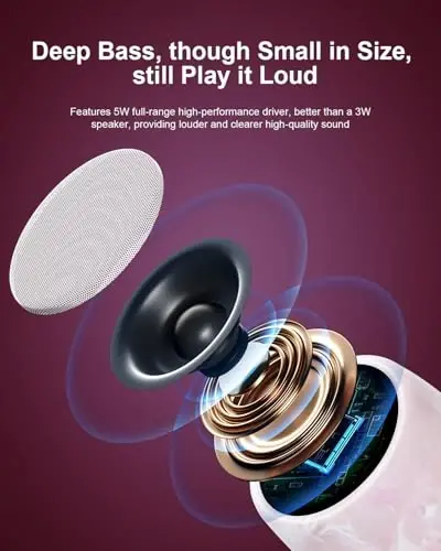 comiso Small Speaker, IPX7 Suv o‘tkazmaydigan Bluetooth karnay Stereo ovoz va kuchli bas bilan, Qo‘lsiz qo‘ng‘iroq bilan mini karnaylar, Dush, ichki va tashqi makon uchun portativ karnaylar, Erkaklar, ayollar uchun sovg‘a - 2