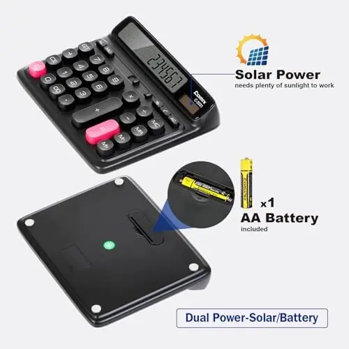 Comix Desktop Calculator 12 Digit with Large LCD Display and Big Button, 12 Digits Baisc Calculator, Solar Battery Dual Powered, for Office Home School C-1832(Green) - 5